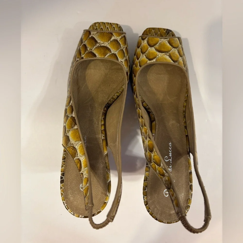Diego Di Lucca snakeskin peep toe wedge heel sandals size 8 NWOT